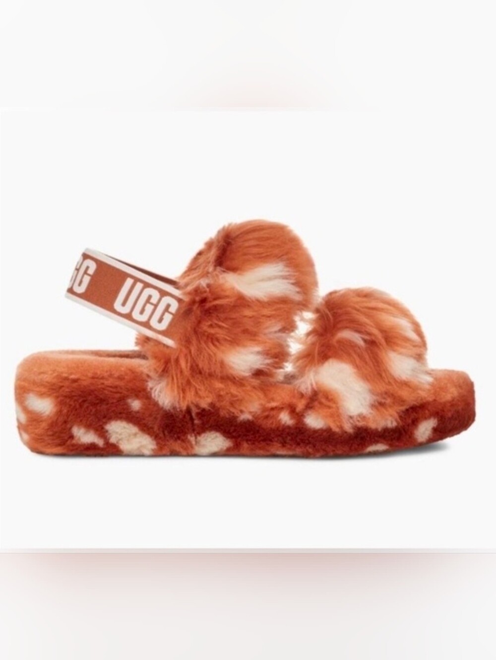 UGG Fluff Yea Slide in Rust Orange & Cream Faux Fur